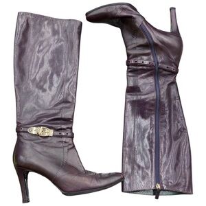 Gucci Tom For Era Vintage Y2K Purple Burgundy Knee Calf Zip Up Kitten Heel Sz 9B